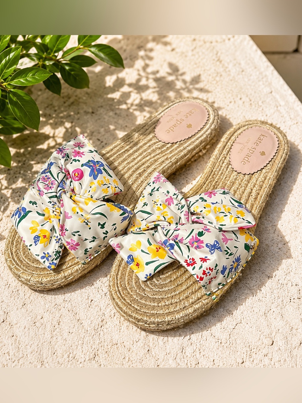 Kate Spade Geneva Garden Bouquet Floral Bow Espadrille Slide Sandals Size 9